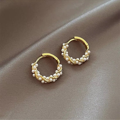 2022 Korean New Simple Temperament Circle Pearl Earrings Fashion Small Versatile Earrings  Jewelry