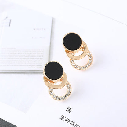 Earrings Asymmetrical Round Hollow Round Black Stud Earrings Rhinestone Accessories For Women pendientes mujer